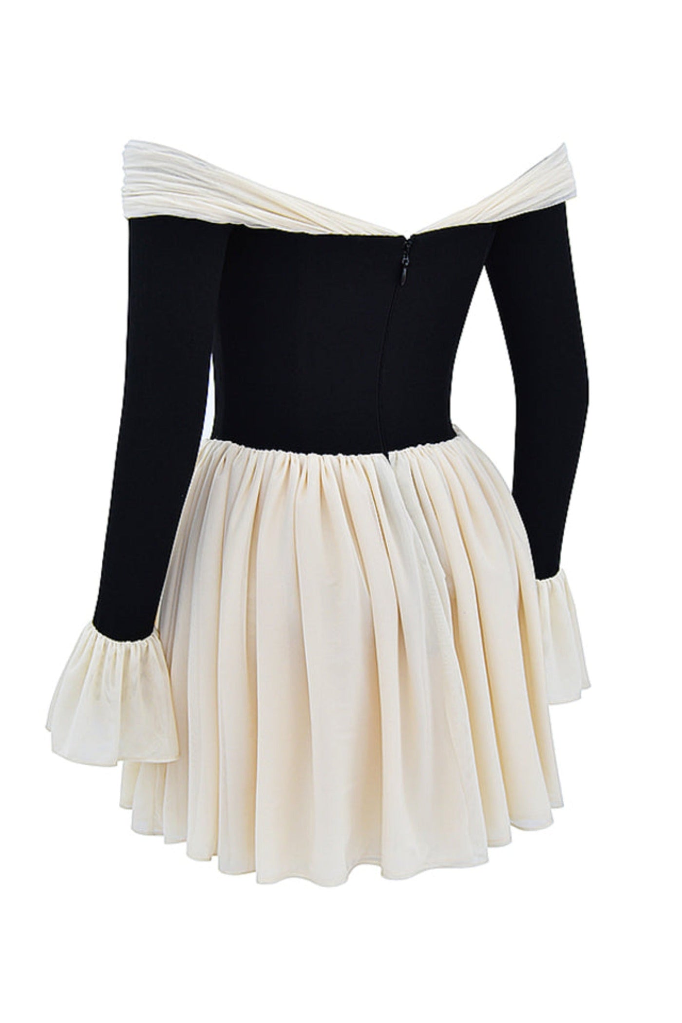 Ava Black & Cream Off Shoulder Mini Dress